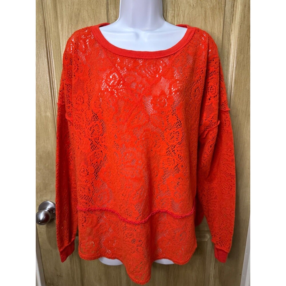 Women's Free People Not Cold in This Top Semi-Sheer Pullover Orange XS